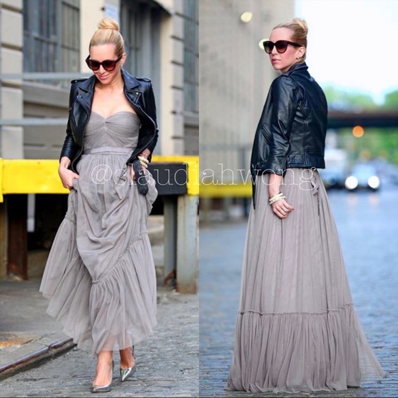 BHLDN x VA ET VIEN Niceties Strapless Tulle Bustier Maxi Dress in Grey - Picture 1 of 11